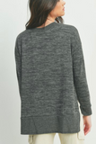 Long Sleeve Contrast Rib Knit Top (Charcoal)