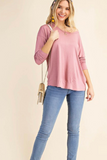 Long Sleeve Curved Hem Tee (Pink)