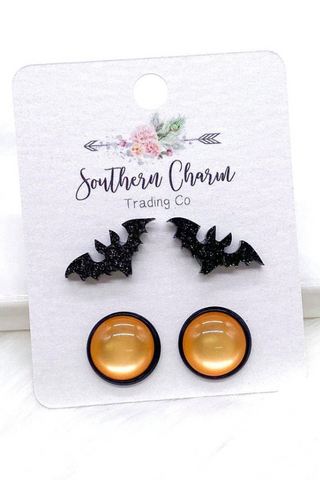 Mean Bats & Orange Cat Eye Earrings