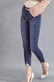 Mid Rise Raw Edge Ankle Skinny (Dark) 
