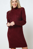 Mock Neck Cable Knit Sweater Dress