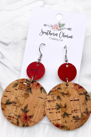 Ox Blood & Natural Floral Earrings