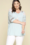 Plus Size, Crew Neck Floral Sleeve Top (Sage)