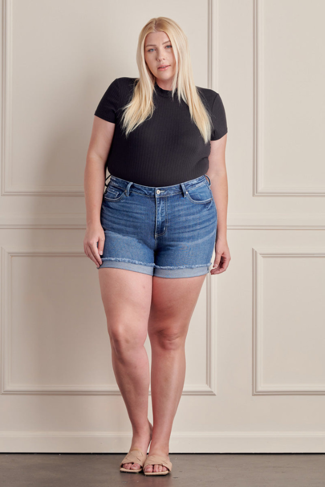 Plus Size High Rise Single Fold Shorts Medium