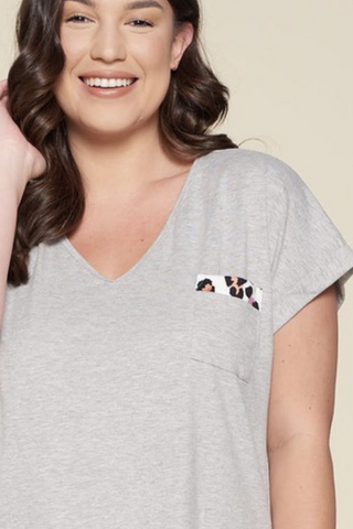 Plus Size, Leopard Pocket Top (Heather Grey)
