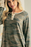 Plus Size, Long Sleeve Camo Tunic Top