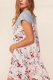 Plus Size, Rayon Crinkle Floral Print Dress (Grey/Blush)