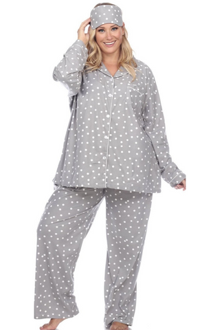 Plus Size, Three Piece Pajama Set (Grey)