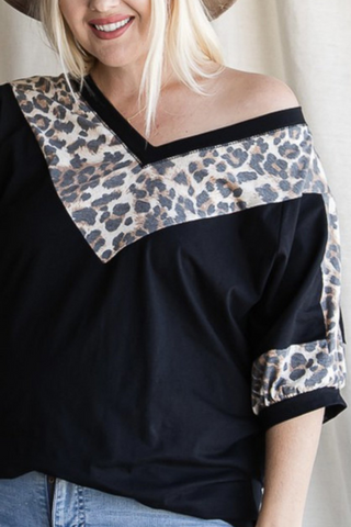 Plus Size, Tunic Top With Animal Print (Black)