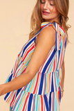 Plus Size, Vertical Stripe Sleeveless Top (Blue/Red)