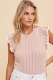 Ruffle Sleeve Sweater Top (Pink/White)
