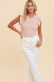Ruffle Sleeve Sweater Top (Pink/White)