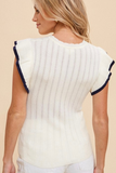 Ruffle Sleeve Sweater Top (White/Navy)