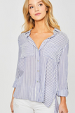 Striped Button Down Blouse (Blue)