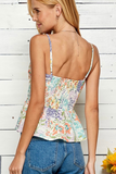 Tropical Floral Print Ruched Tank Top (Multi)