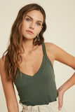V-Neck Knit Tank Top (Green)