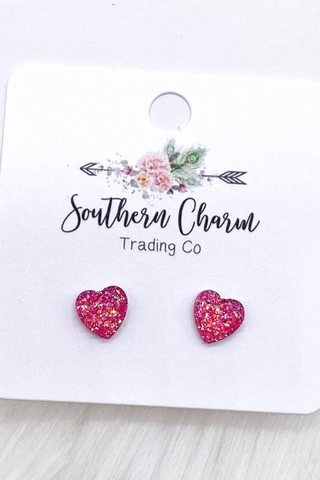 Valentine Sparkle Heart Earrings (Pink)