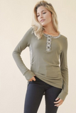 Waffle Knit Camo Henley Top (Olive)