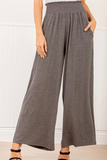 Wide Leg Pants with Smocked Waist (Charcoal)