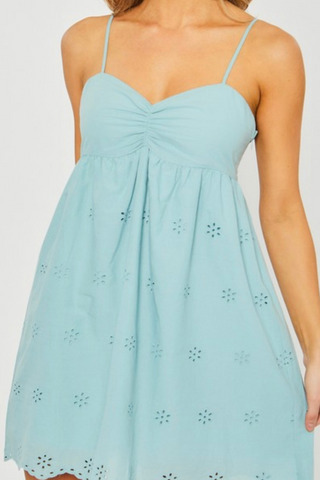 Woven Mini Baby Doll Dress (Blue)
