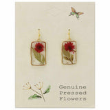 Cottage Red Dried Flower Rectangle Earrings