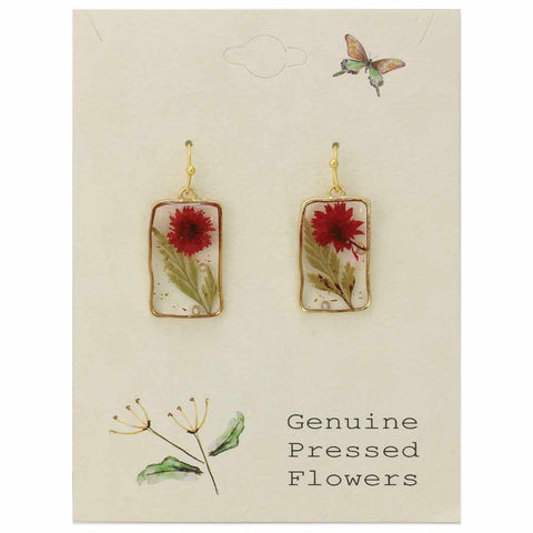 Cottage Red Dried Flower Rectangle Earrings
